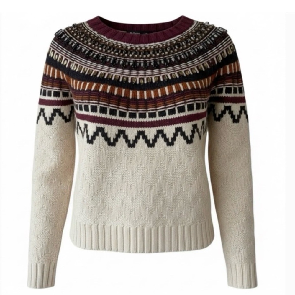 Lord & Taylor 424 Fifth Embellished Fair Isle Wool Blend‎ Sweater Size Medium
